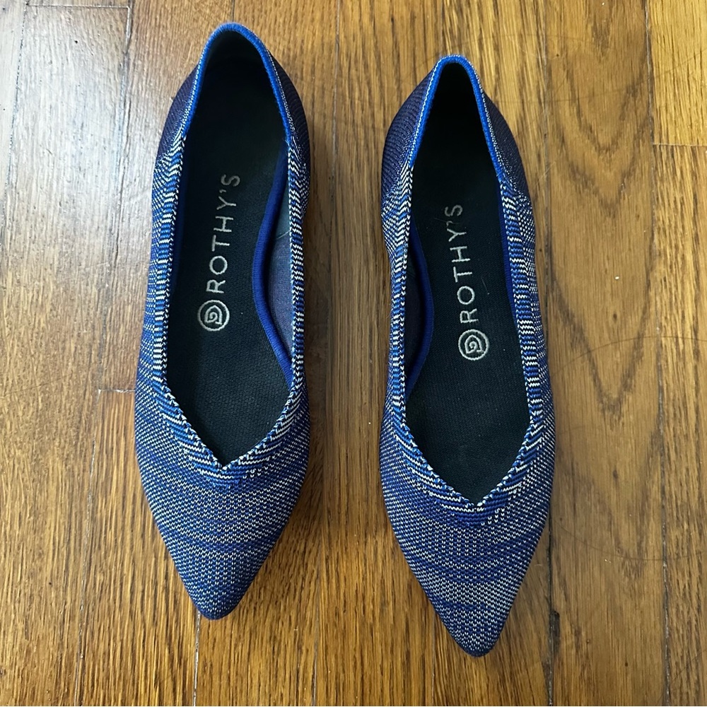 Rothy's The Point Flats Blue Birdseye Orange Sole Size 8.5